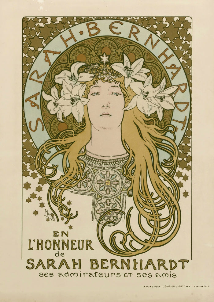 In Honour of Sarah Bernhardt: Her Admirers and Friends by Alphonse Mucha, 1896