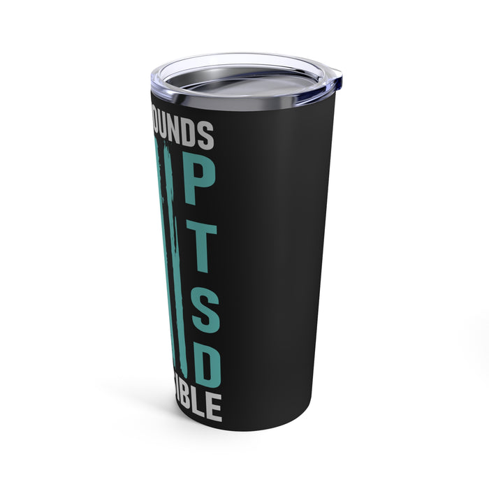 Invisible Battles Unveiled: 20oz Tumbler Raises PTSD Awareness on a Black Canvas