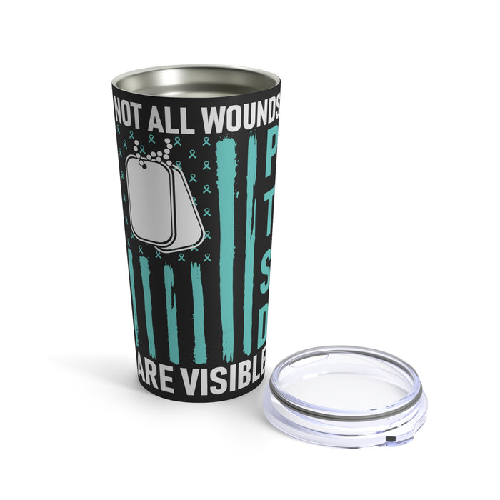 Invisible Battles Unveiled: 20oz Tumbler Raises PTSD Awareness on a Black Canvas