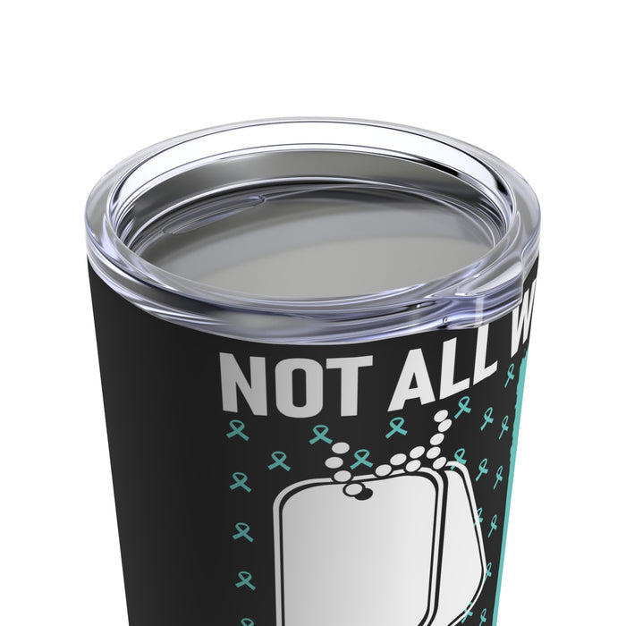 Invisible Battles Unveiled: 20oz Tumbler Raises PTSD Awareness on a Black Canvas