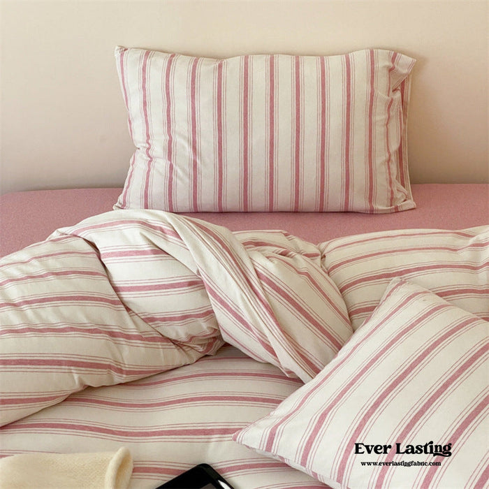 Jersey Knit Stripe Bedding Set / White Pink - Ever Lasting