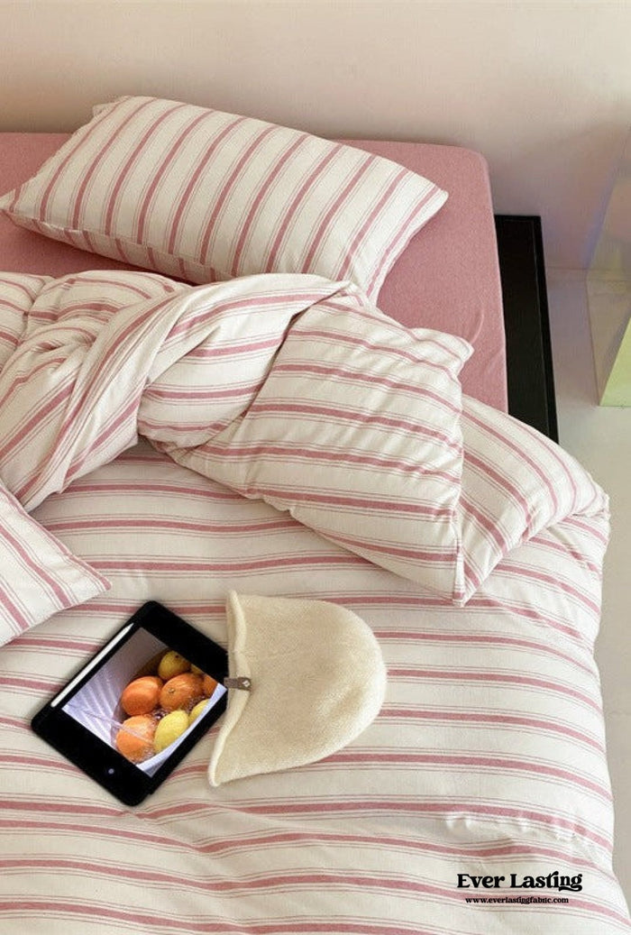 Jersey Knit Stripe Bedding Set / White Pink - Ever Lasting