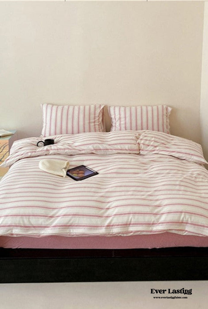 Jersey Knit Stripe Bedding Set / White Pink - Ever Lasting