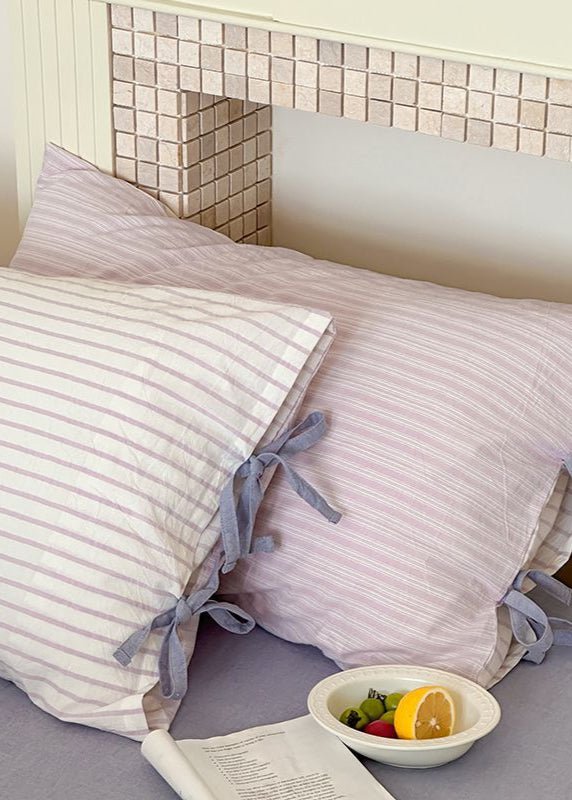 Josie Bow Tied Stripe Pillowcases / Cream - Ever Lasting