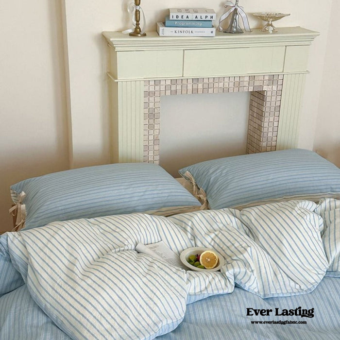 Josie Bow Tied Striped Bedding Set / Blue - Ever Lasting