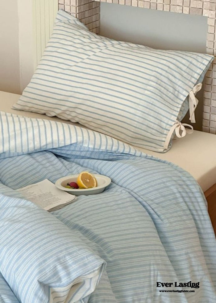 Josie Bow Tied Striped Bedding Set / Blue - Ever Lasting