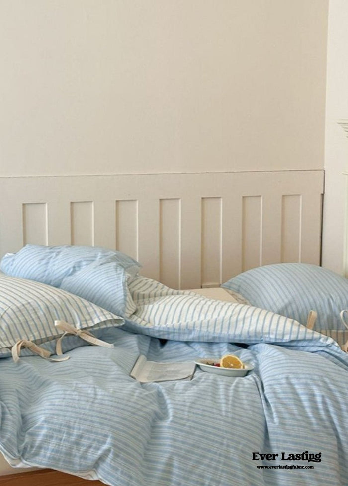 Josie Bow Tied Striped Bedding Set / Blue - Ever Lasting