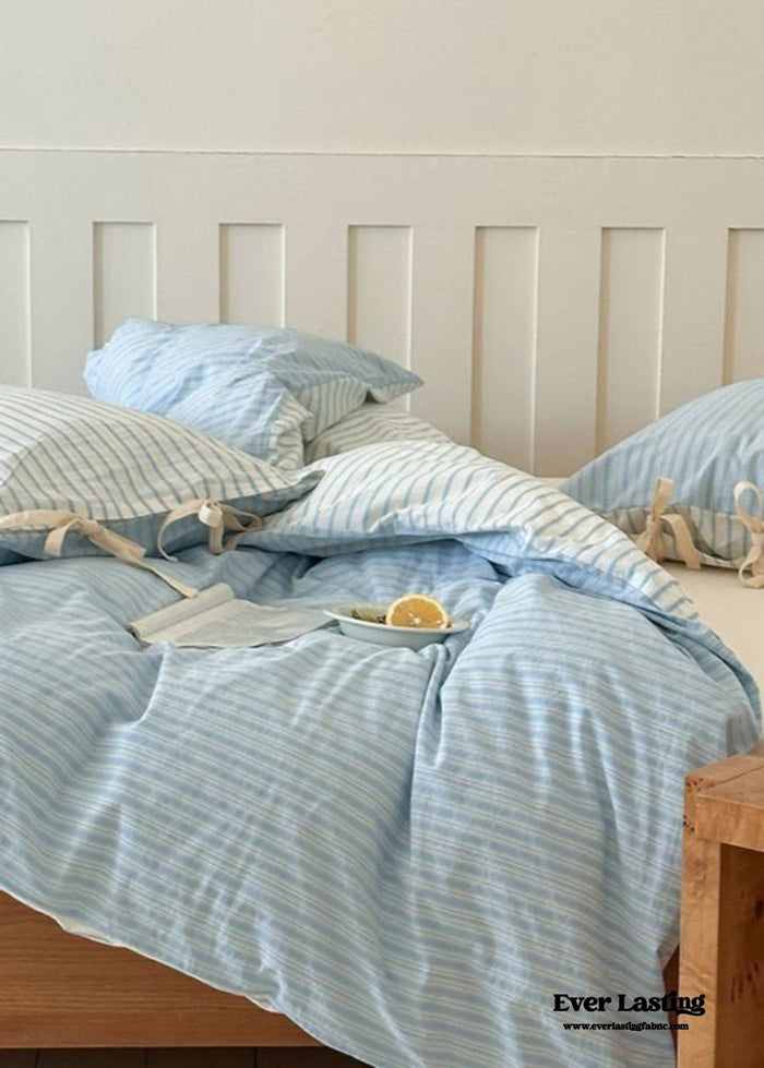 Josie Bow Tied Striped Bedding Set / Blue - Ever Lasting