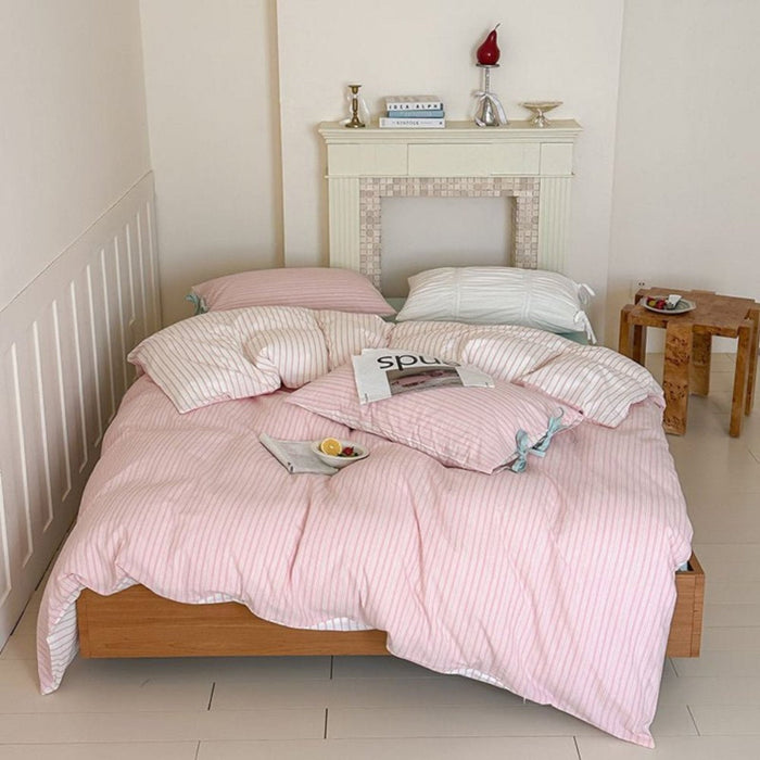 Josie Bow Tied Striped Bedding Set / Pink - Ever Lasting