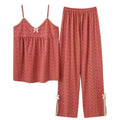 Lace Floral Cotton Tank and Pants Pajama Set / Red - Ever Lasting
