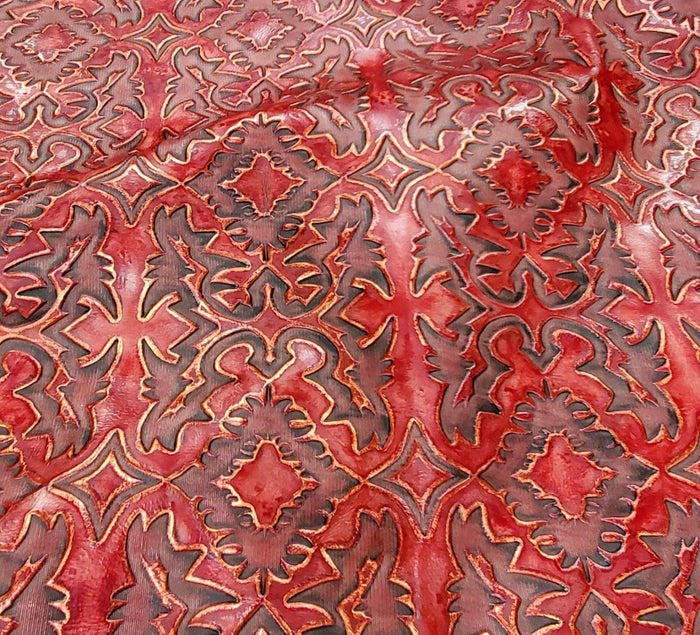 Laredo Red Bronze Embossed Leather