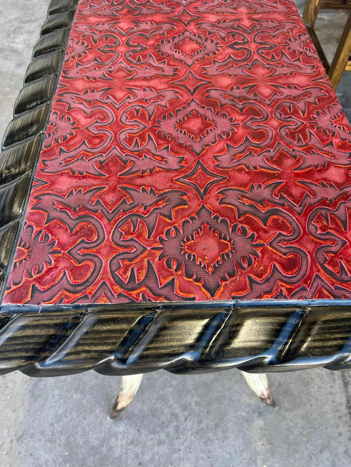horn leg sofa table with Laredo Red Embossed Leather - Your Western Decor