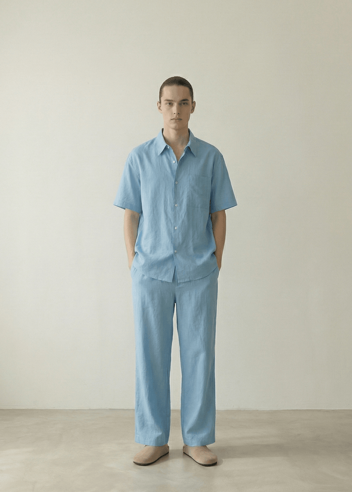 - Ever Lasting - Lino Natural Texture Cotton Set / Fresh Lake Blue (Unisex) - Pajamas - Ever Lasting
