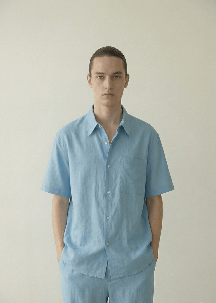 - Ever Lasting - Lino Natural Texture Cotton Set / Fresh Lake Blue (Unisex) - Pajamas - Ever Lasting