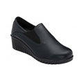 Women’s slip-on wedge pumps, black leather-look upper and ridged rubber sole