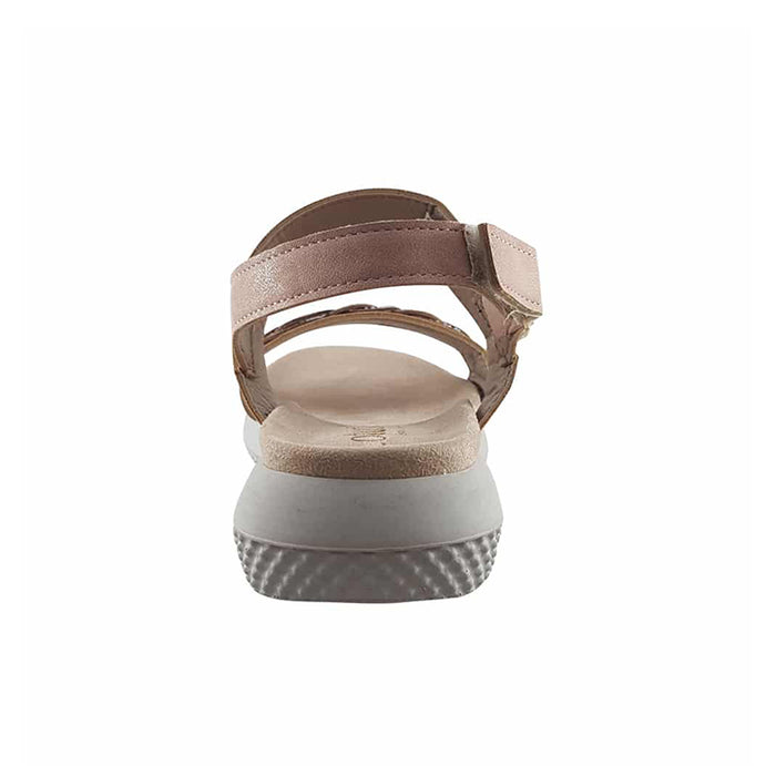 Pink open-toe sandals with ankle strap and cushioned platform heel