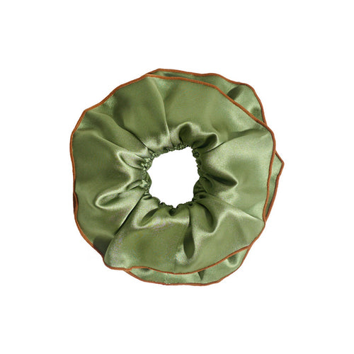 Lost Pattern Maxi Flower Double-Layer Oversized Silk Scrunchie in Martini Olive