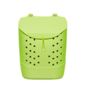 Lime green Simple Modern backpack with rounded silhouette, perforated black dots across front, woven handles, drawstring closure, and horizontal ridge detail on white background.