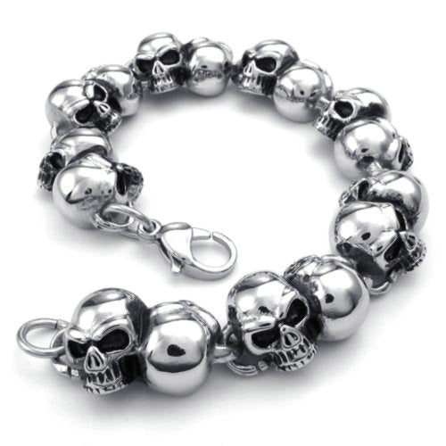 Men Stainless Steel Skull Bracelet Silver 8.5 Inch