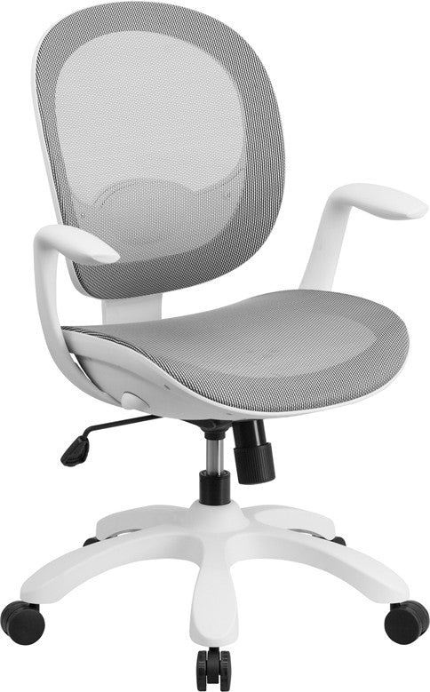 Mid-Back White Mesh Swivel Task Chair with Seat Slider and Ratchet Back