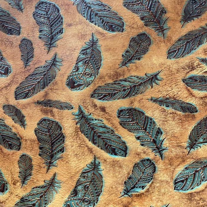 Plumas Mini Sepia Feather Embossed Leather - Your Western Decor