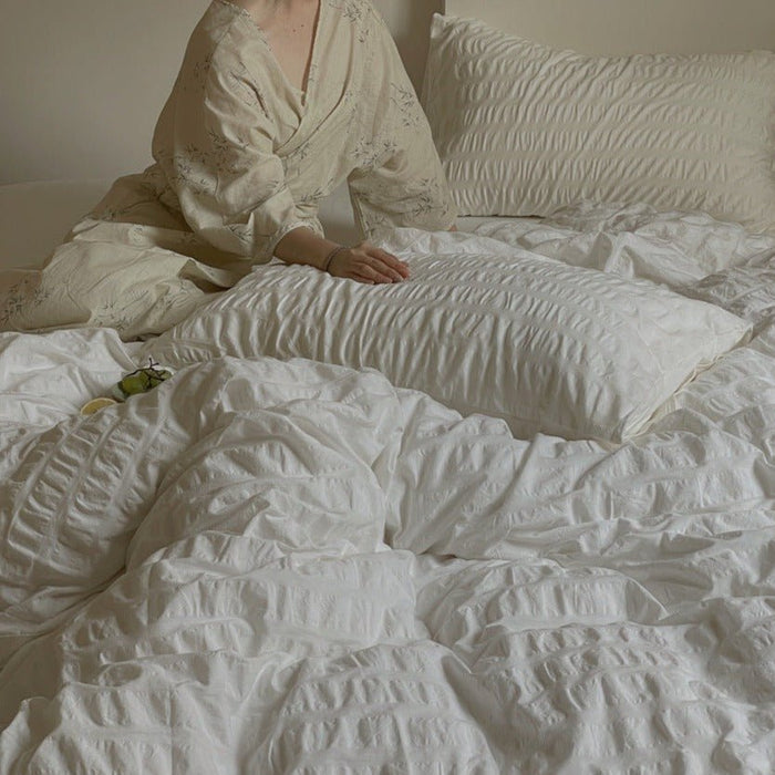 - Ever Lasting - Minimal Bubble Textured Bedding Set / White - Bedding Set - Ever Lasting