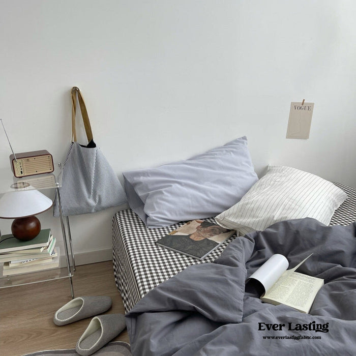 Minimal Mixed Gingham Bedding Set / Gray - Ever Lasting