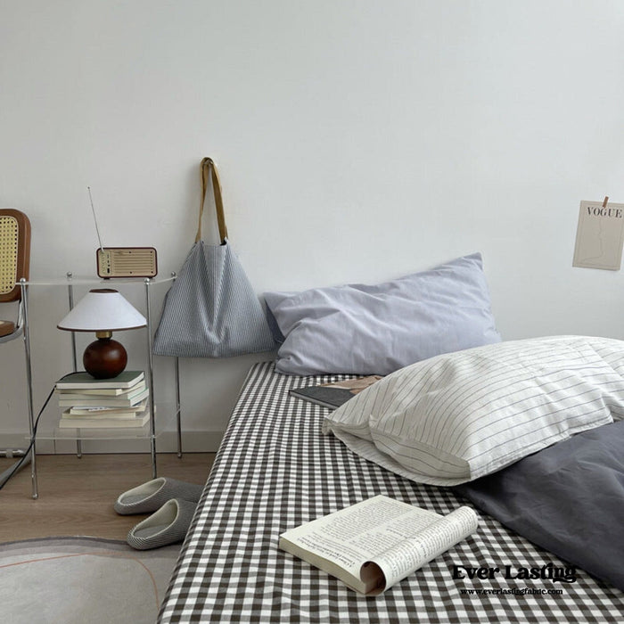 Minimal Mixed Gingham Bedding Set / Gray - Ever Lasting