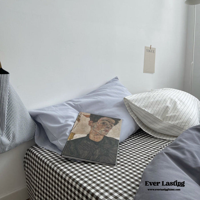 Minimal Mixed Gingham Bedding Set / Gray - Ever Lasting