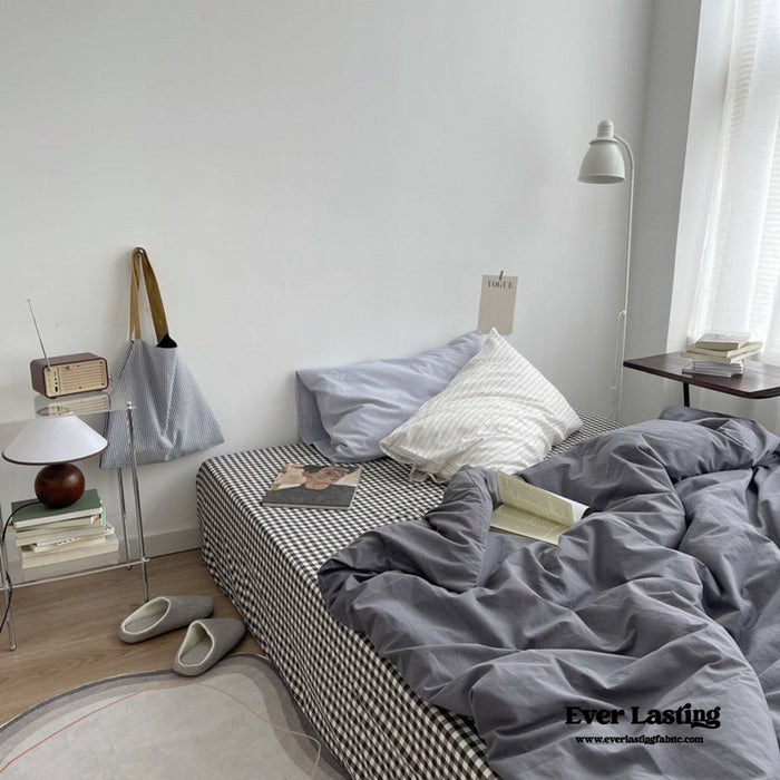 Minimal Mixed Gingham Bedding Set / Gray - Ever Lasting