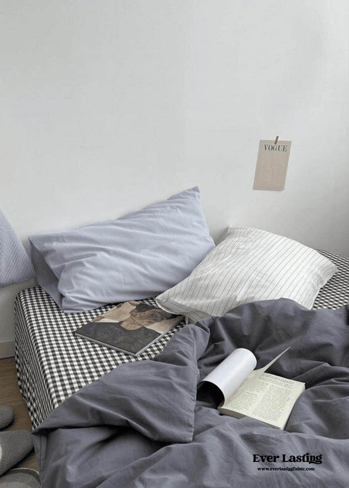 Minimal Mixed Gingham Bedding Set / Gray - Ever Lasting