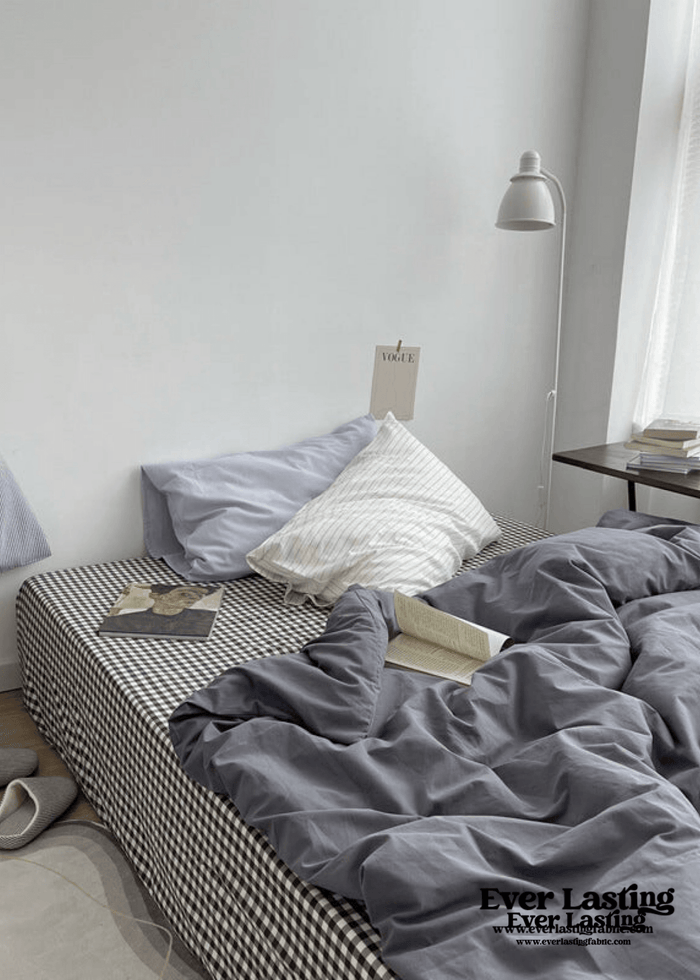 Minimal Mixed Gingham Bedding Set / Gray - Ever Lasting