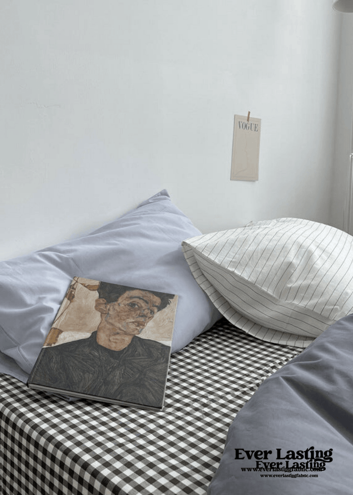 Minimal Mixed Gingham Bedding Set / Gray - Ever Lasting