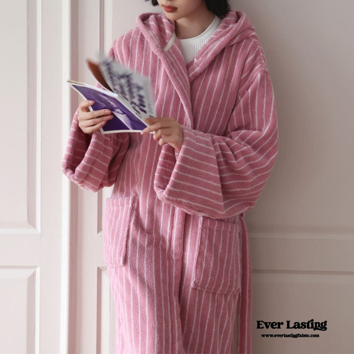 Modern Striped Cotton Bathrobe Set / Pink - Ever Lasting