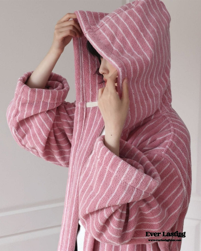 Modern Striped Cotton Bathrobe Set / Pink - Ever Lasting