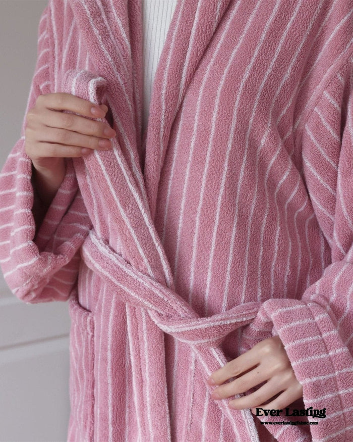 Modern Striped Cotton Bathrobe Set / Pink - Ever Lasting