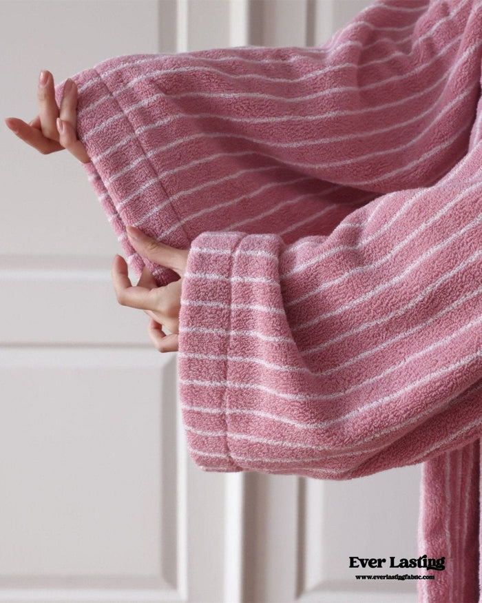 Modern Striped Cotton Bathrobe Set / Pink - Ever Lasting