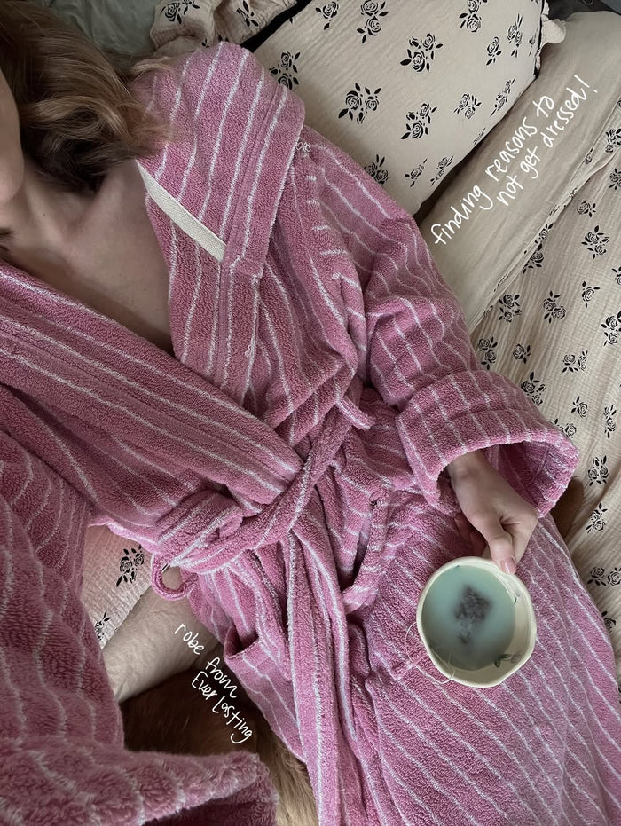 - Ever Lasting - Modern Striped Cotton Bathrobe Set / Pink - Robes - Ever Lasting