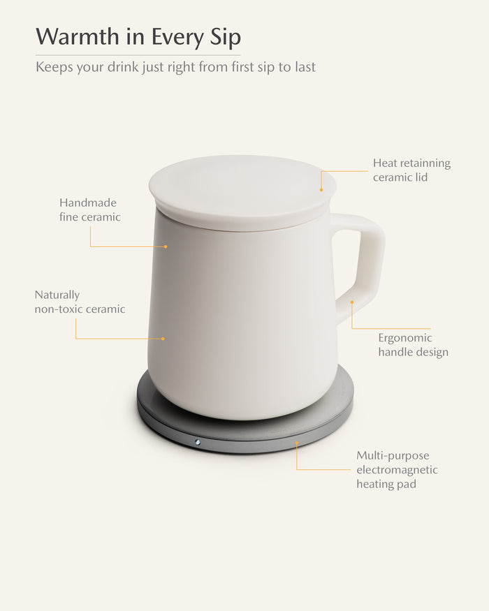OHOM Neo Self-Heating Mug Set in jasmine white, in use