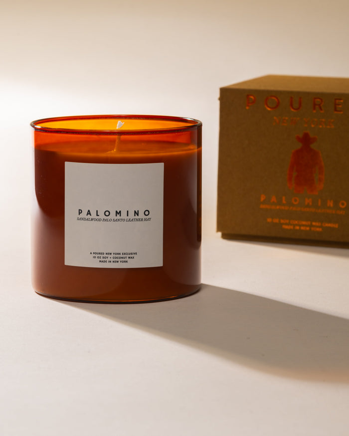 Poured New York Palomino candle with its box