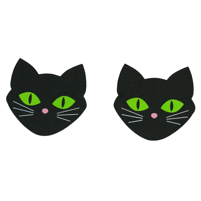 PASTIES CAT HEAD SHAPED NIPPLE COVERS 5 PAIR - GLOW IN THE DARK EYES