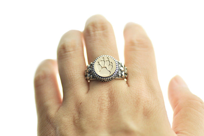 Paw Signet Ring - Backtozero B20 - 12f, 12mm, 12mm ring, accessory, Animal, Fleur de Lis, him, jewelry, paw, paw print, ring, signet ring, size 10, size 11, size 8, size 9, wax seal, wax seal ring, wax seal stamp