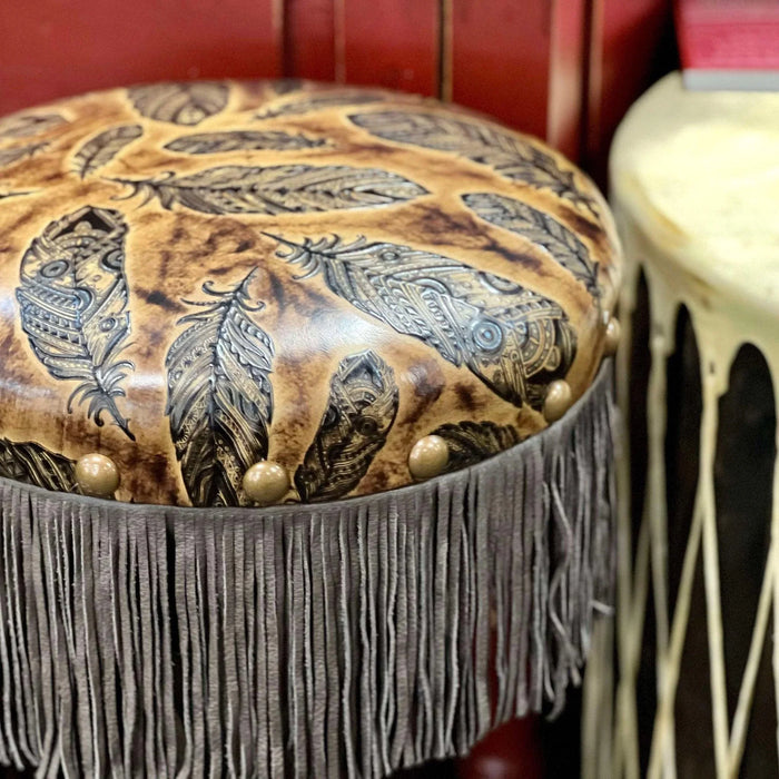 Golden plumas feather embossed leather bar stool - Your Western Decor