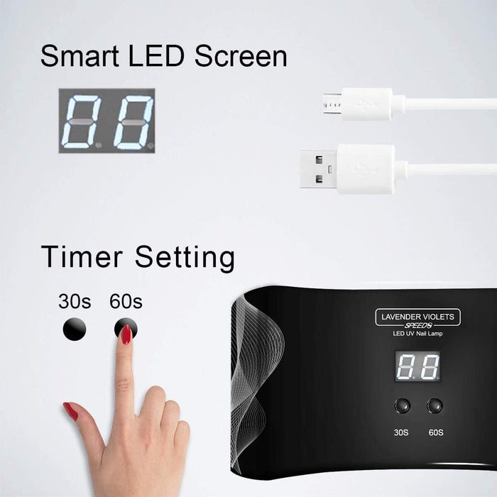 Portable LED Nail Lamp - Violetilac 6W Mini Nail Dryer Curing LED GEL Nail Polish Professionally - Black