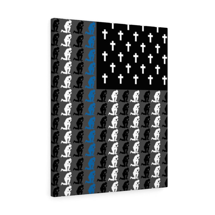 Praying State Trooper Thin Blue Line Prayer Flag-Praying Police Officer Canvas-Praying Sheriff Deputy.