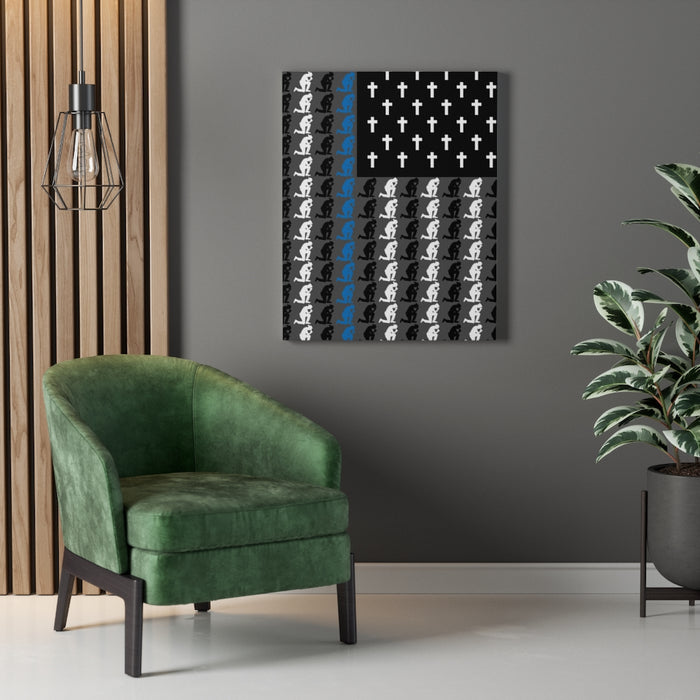Praying State Trooper Thin Blue Line Prayer Flag-Praying Police Officer Canvas-Praying Sheriff Deputy.