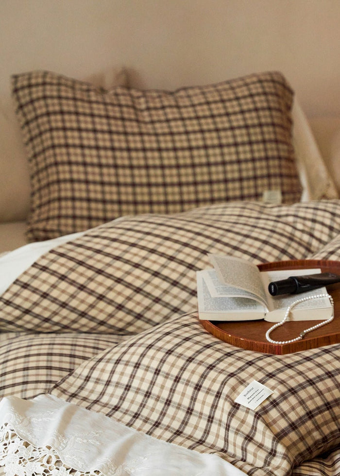 -Ever Lasting - Primrose Gingham Washed Cotton Bedding Set / Brown -Bedding Set -Ever Lasting