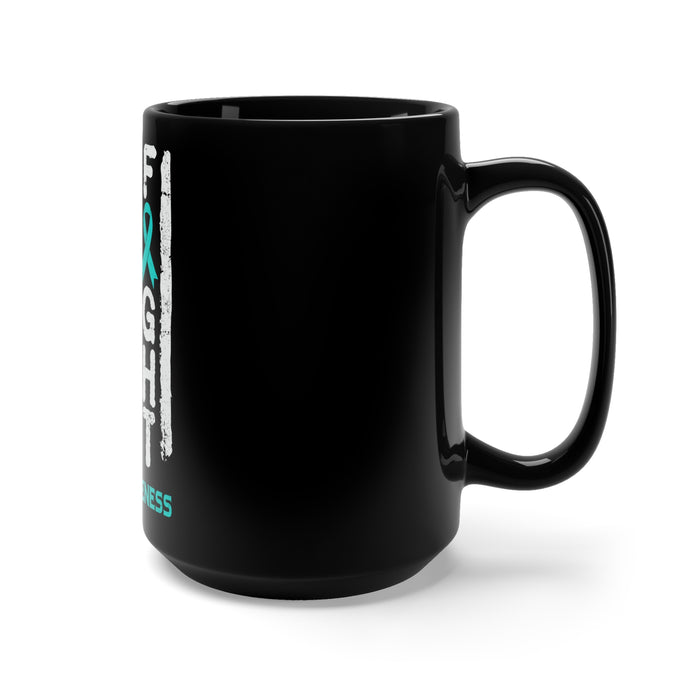 PTSD Warrior US Flag Teal Ribbon - 15oz Black Ceramic Mug