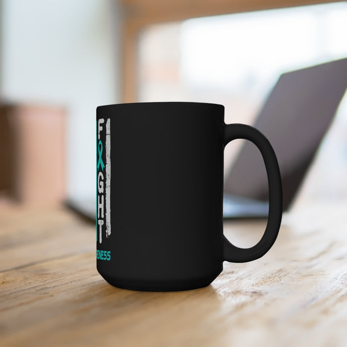 PTSD Warrior US Flag Teal Ribbon - 15oz Black Ceramic Mug