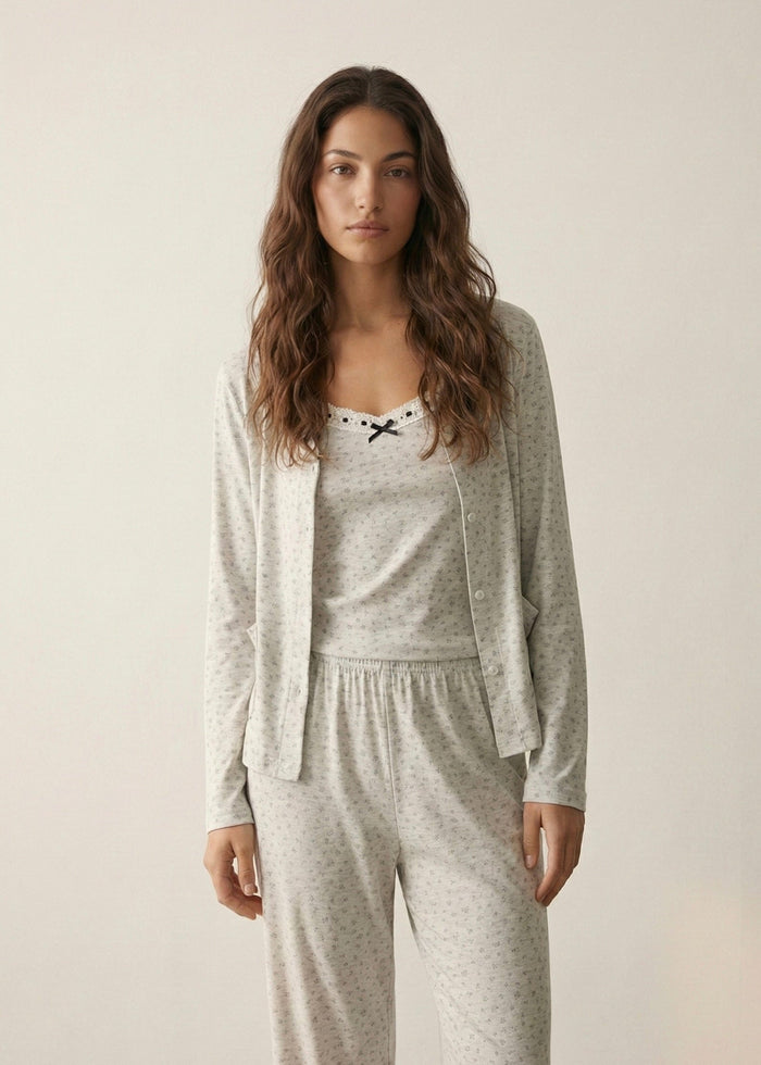 - Ever Lasting - Rosina Floral Pajama Set / Beige - Pajamas - Ever Lasting